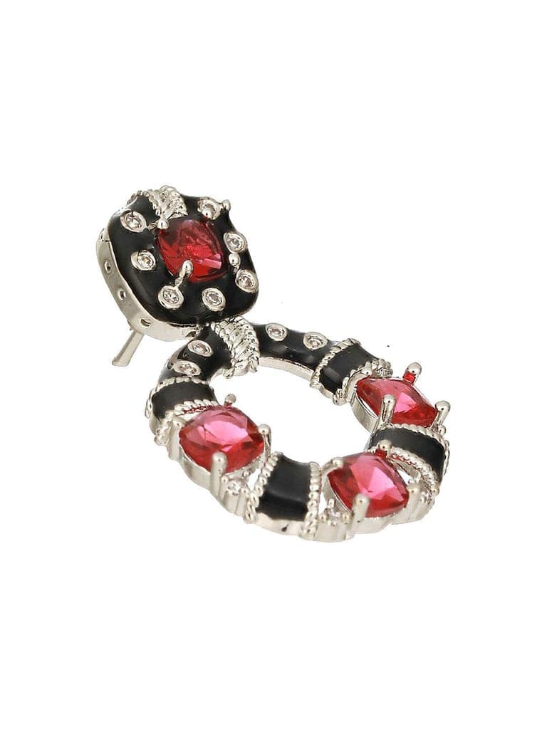Black & Red AD Studded Designer Minimal Hoop Earring view 7