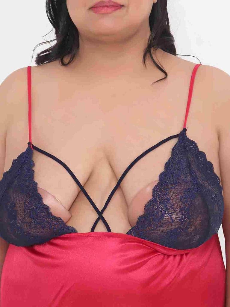 Klamotten Women's Plus Size Sexy Babydoll Dress With Lace for Honeymoon BB39C view 6