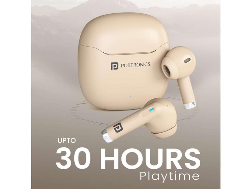 Portronics Twins S18 Pro in Ear TWS Earbuds with 30H Playtime, in Built HD Mic, Game/Music Mode, 13mm Dynamic Driver, Low Latency, Touch Control, Type C Fast Charging, Light Weight, Comfy Fit - Beige view 3