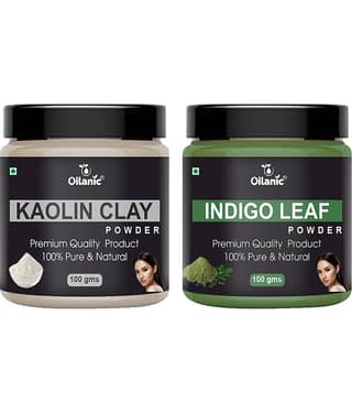 Oilanic 100% Pure Kaolin Clay Powder & Indigo Leaf Powder For Skin Hair Mask 200 g Pack of 2