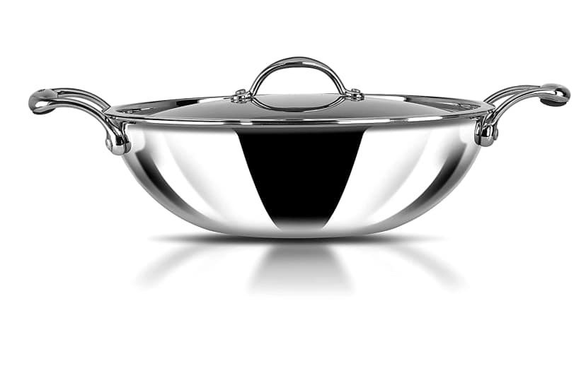Stahl Triply Stainless Steel Artisan Kadhai with Lid | Premium Induction Kadhai for Healthy Everyday Cooking (Size - 16cm/0.8ltr) by Mahavir Home Store