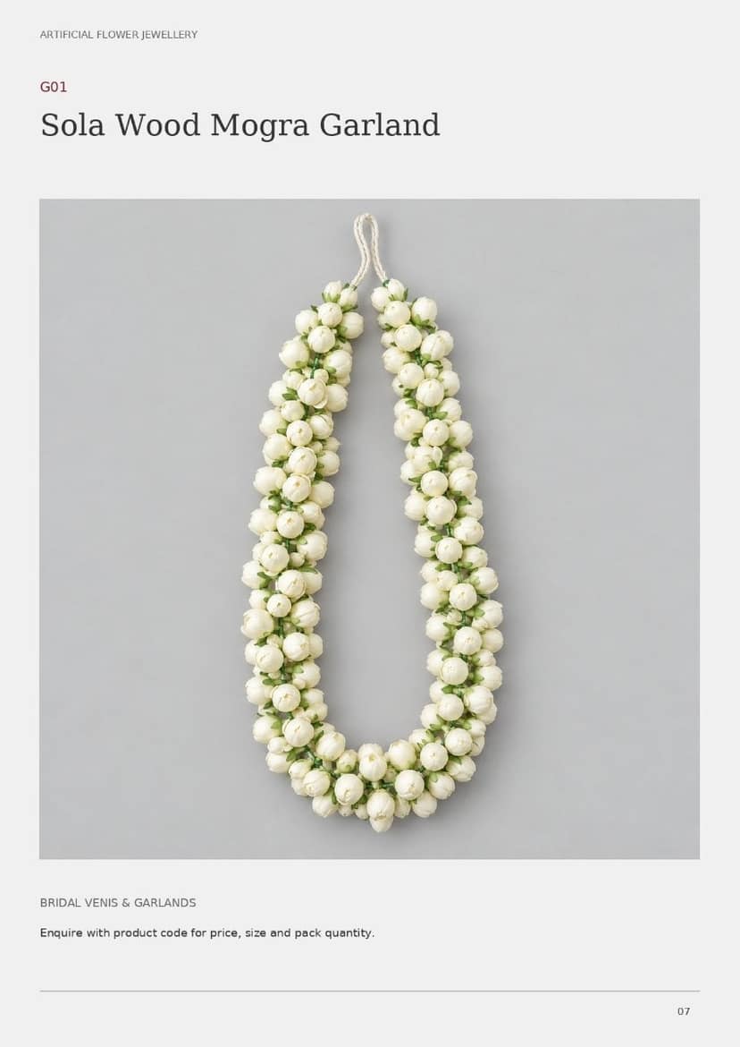 Sola Wood Mogra Garland | Artificial Floral Accessory | Festive & Wedding Wear