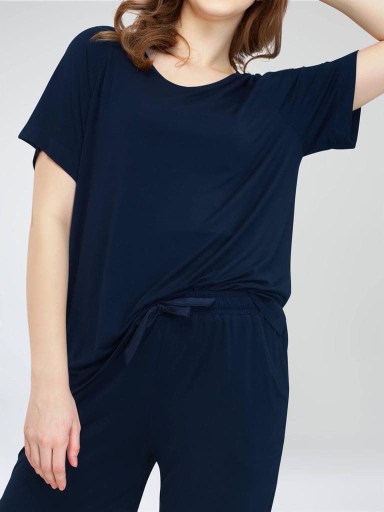 ZEYO Women's Viscose Blue Solid Plain Night Suit Set of Top & Shorts view 2