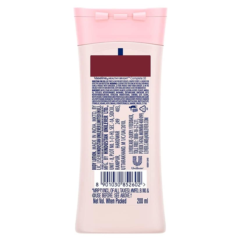 Vaseline Healthy Bright Complete 10 Body Lotion, Anti- Ageing Lotion With Vitamin B3, Aha, Pro-Retinol, 200 Ml view 2