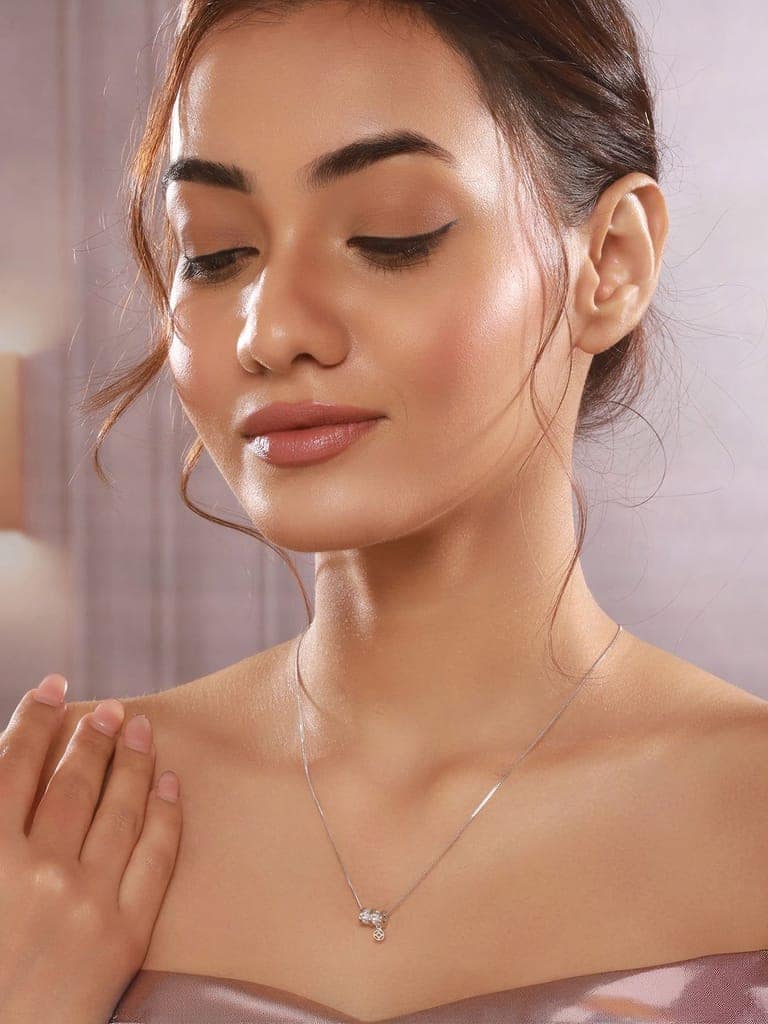 925 Sterling Silver Rhodium Plated Delicate Pendant Necklace & Chain view 4