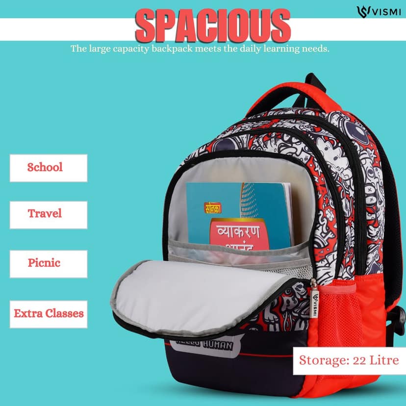 VISMIINTREND School Backpack Bags for Kids | School Bags | Water Resistant | Casual | Picnic | Travel | 5 to 10 Years School Backpack | Bag for Boys | Girls view 3