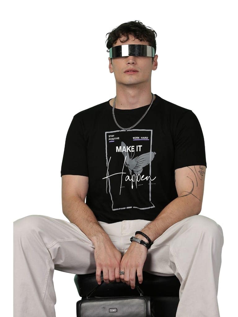 Cotton Black Graphic T-Shirt view 4