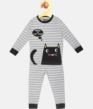 Lazy Shark Pack of 1 Girls Cotton Blend Nightsuit Set ( Grey )