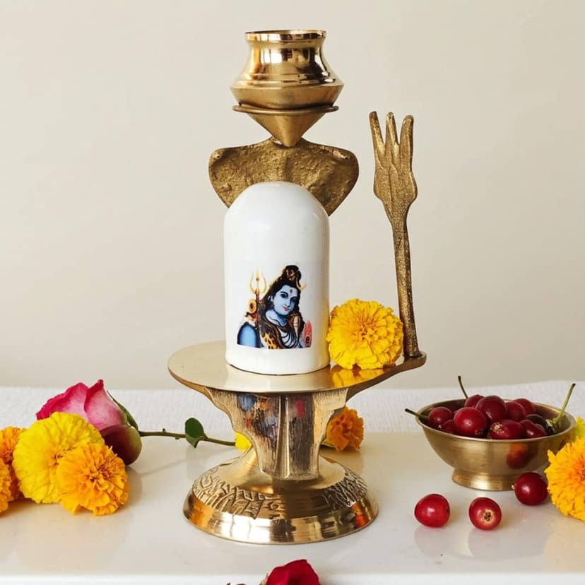 Brass Shivling With White Stone ? Size 2 Devotional Lingam, 4, Height : 4.3 Inch (ZMAS462 C)