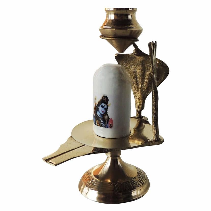 Brass Shivling With White Stone ? Size 2 Devotional Lingam, 4, Height : 4.3 Inch (ZMAS462 C) view 3