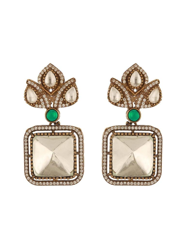 Oxidised Silver Toned Polki Kundan Studded Leafy Minimal Designer Choker Jewellery Set view 7