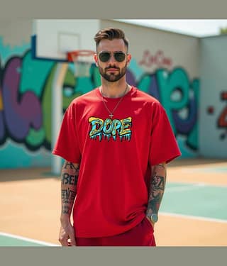 Diversify Cotton Blend Oversized Fit Printed Half Sleeves Men's Round T-Shirt - Red ( Pack of 1 )
