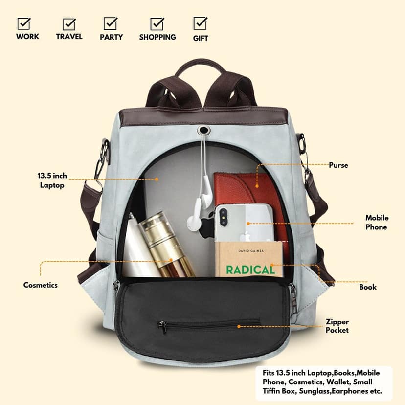 VISMIINTREND Women Backpack for Office Use Upto 13 Inch Laptop | Stylish Backpack Bag | Travel | School | College | Office Use | Anti Theft Convertible Backpack view 6