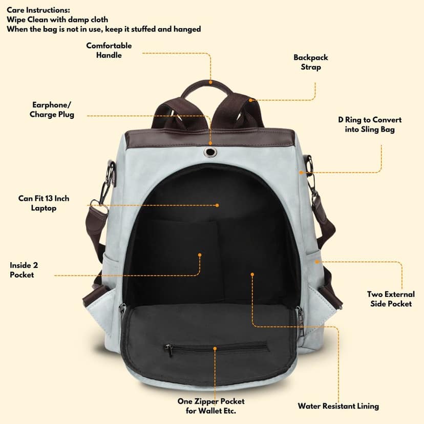 VISMIINTREND Women Backpack for Office Use Upto 13 Inch Laptop | Stylish Backpack Bag | Travel | School | College | Office Use | Anti Theft Convertible Backpack view 7