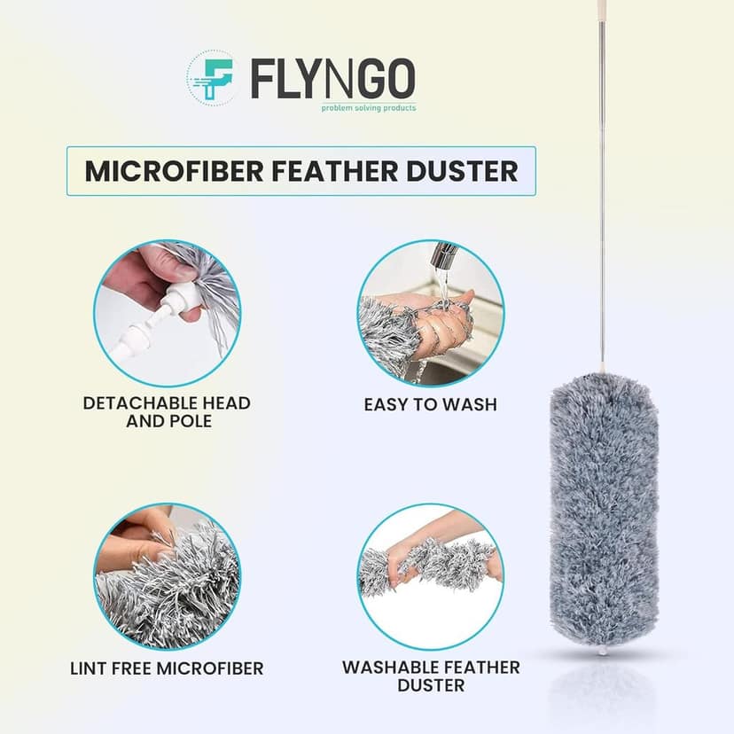 Microfiber Feather Duster Bendable & Extendable Fan Cleaning Duster with 100 inches Expandable Pole Handle Washable Duster for High Ceiling Fans, Window Blinds, Furniture (Grey) view 4