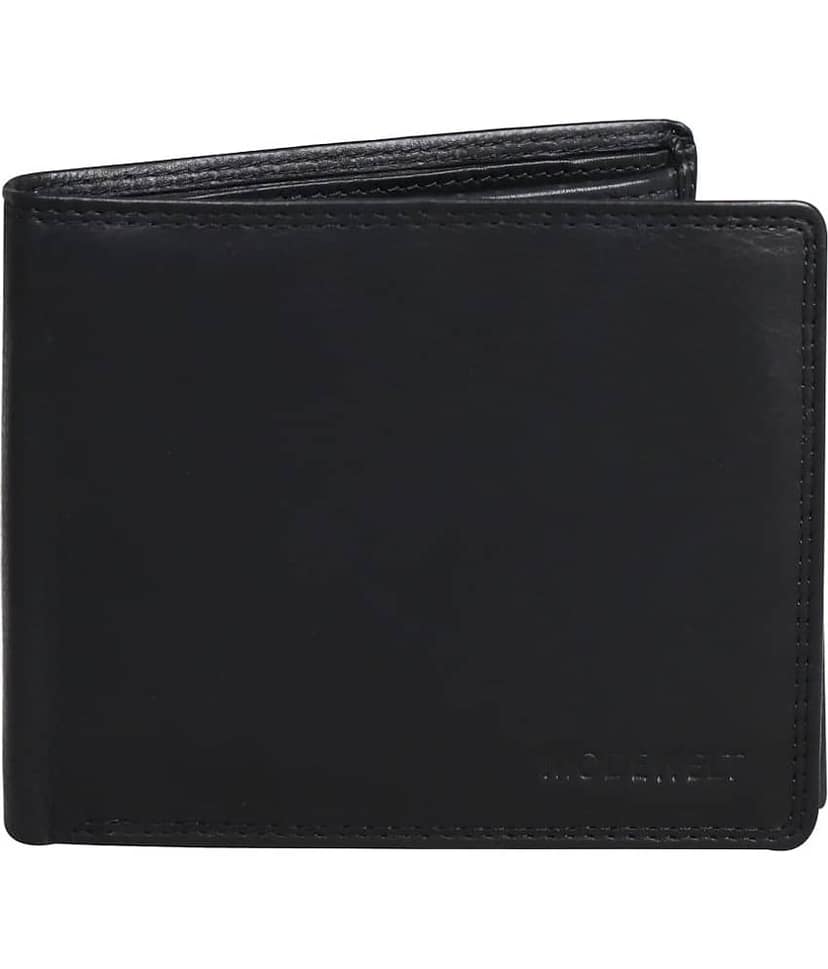 MODEWELT Black Leather Men's Two Fold Wallet ( Pack of 1 )