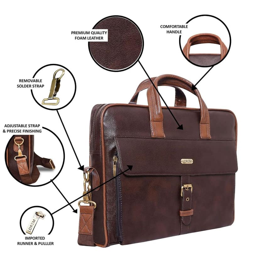 LOREM Brown Color Faux Leather 10L Laptop Messenger Bag For Men BG55 view 4