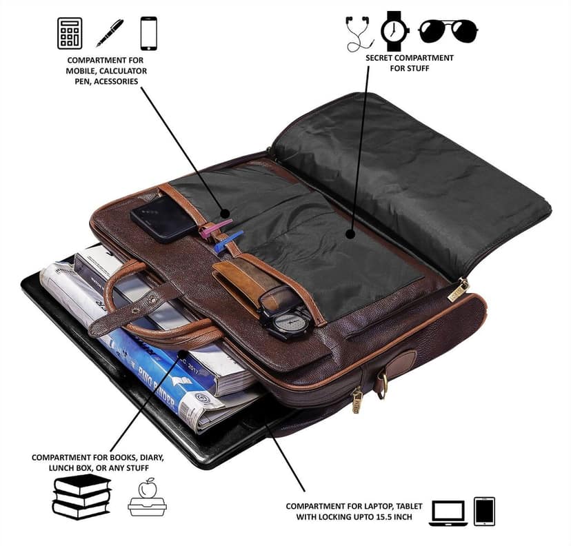 LOREM Brown Color Faux Leather 10L Laptop Messenger Bag For Men BG55 view 5
