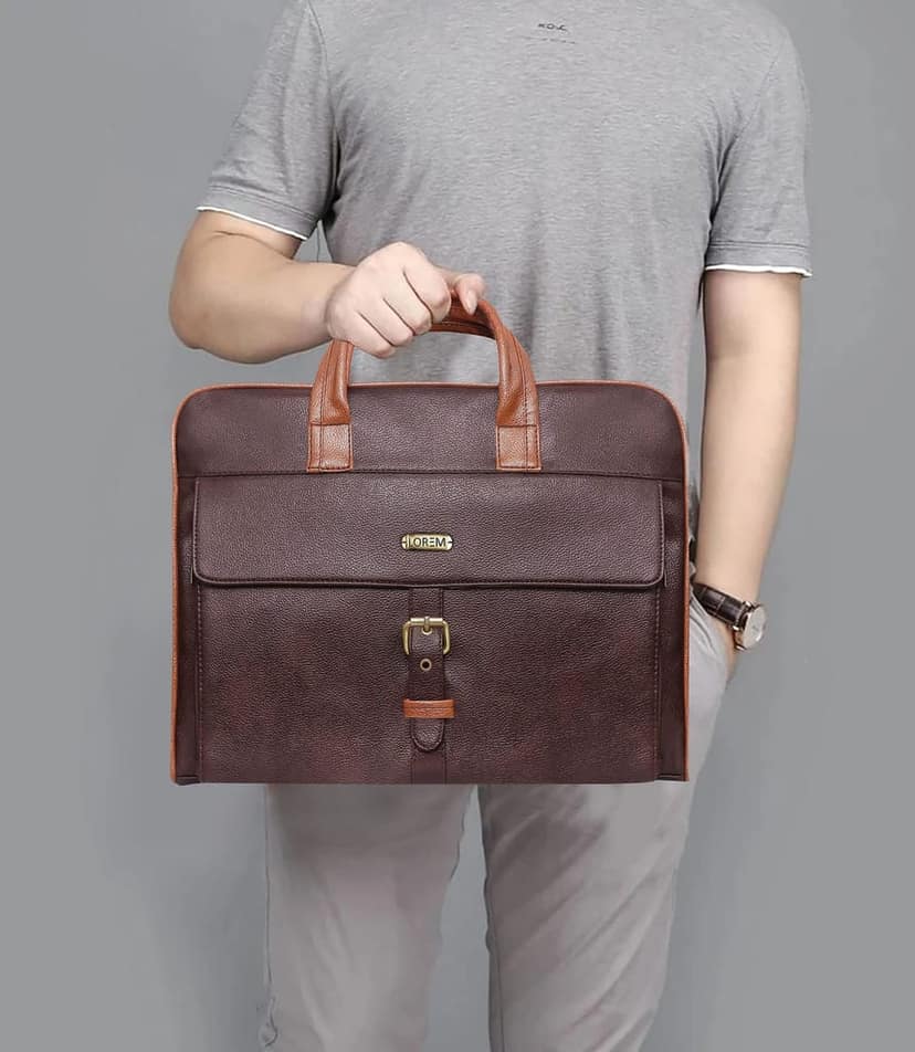 LOREM Brown Color Faux Leather 10L Laptop Messenger Bag For Men BG55 view 7