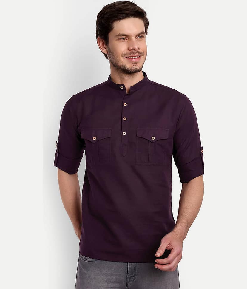 Vida Loca - Maroon Cotton Blend Men's Shirt Style Kurta ( Pack of 1 )