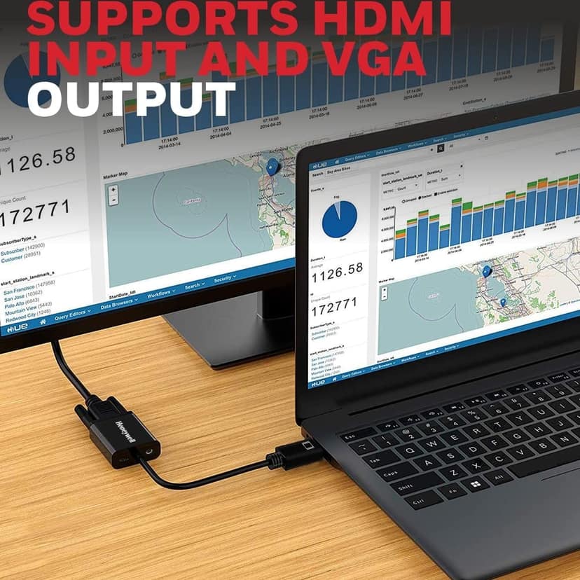 Honeywell 3in1 HDMI To VGA, 3.5mm Audio Jack & Micro USB Port -Black view 3