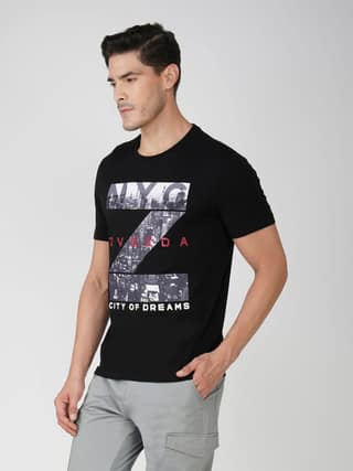 Men’s Casual Graphic Print Cotton Tee-Black