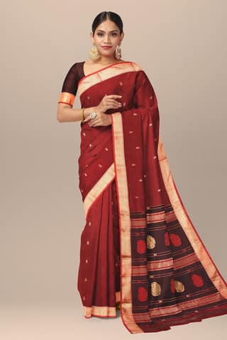 Red Buta Buti Handwoven Maheshwari Silk Saree SKU- BS10015