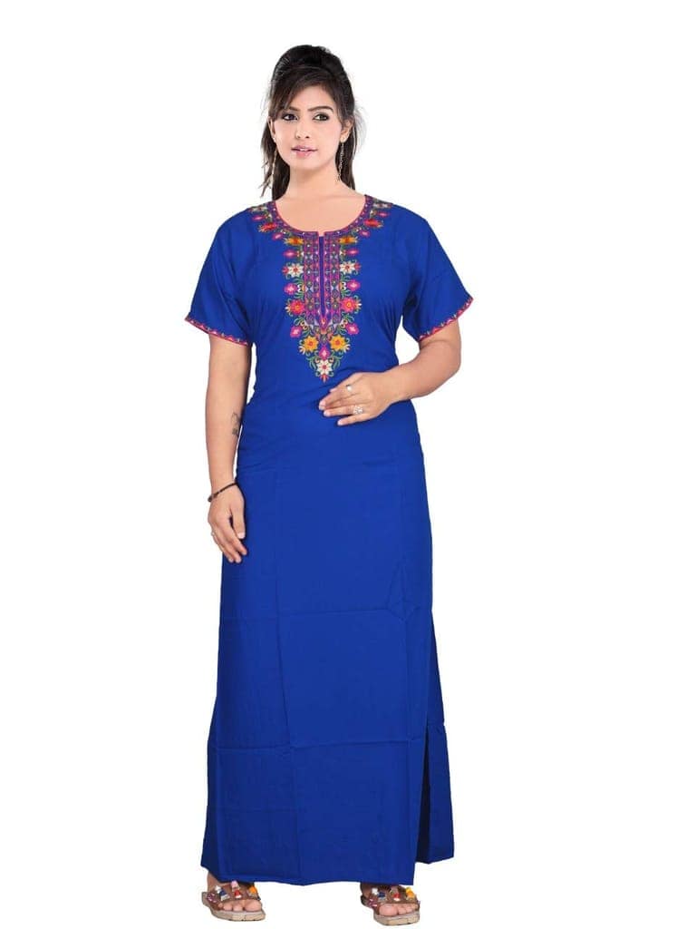 VALENCIA SLEEPWEAR Floral Embroidery Gown Maxi Nightwear Nighty Lizzy Bizzy Soft Fabric Length Night Slip view 4