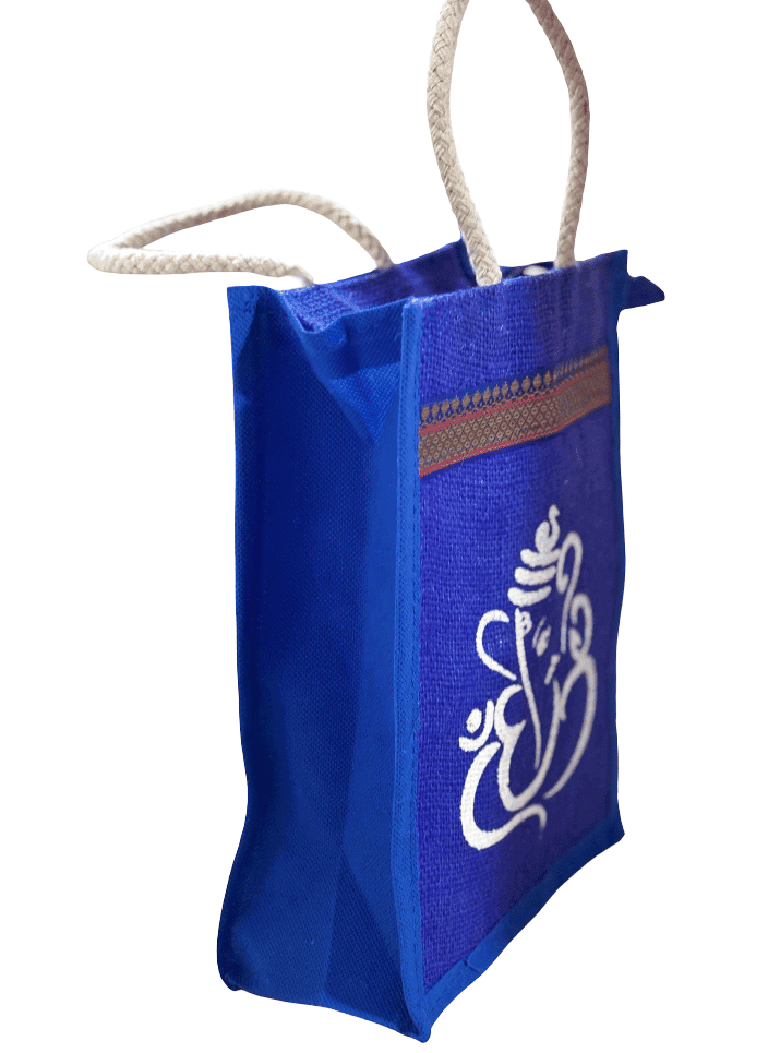 Blue Jute Tote Bag with Ganesh Motif - Eco-Friendly & Stylish view 2