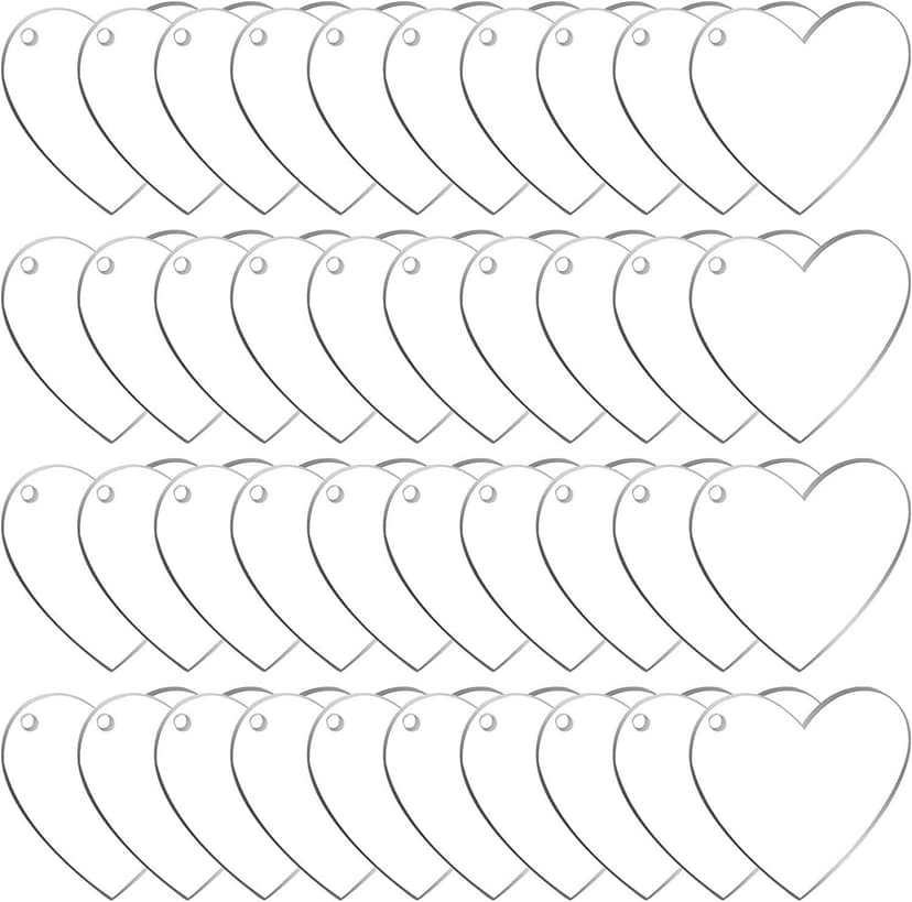 40 Pcs Heart Shape Acrylic Sheet Cutout Decoration Accessories for Key Chain Blank Glass Painting DIY Art and Craft (Heart Shape - 40 Pcs)