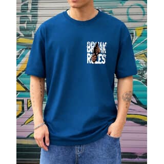 Ausk Mens Teal Blue Printed Cotton Blend Round Neck Oversized T-Shirt view 2