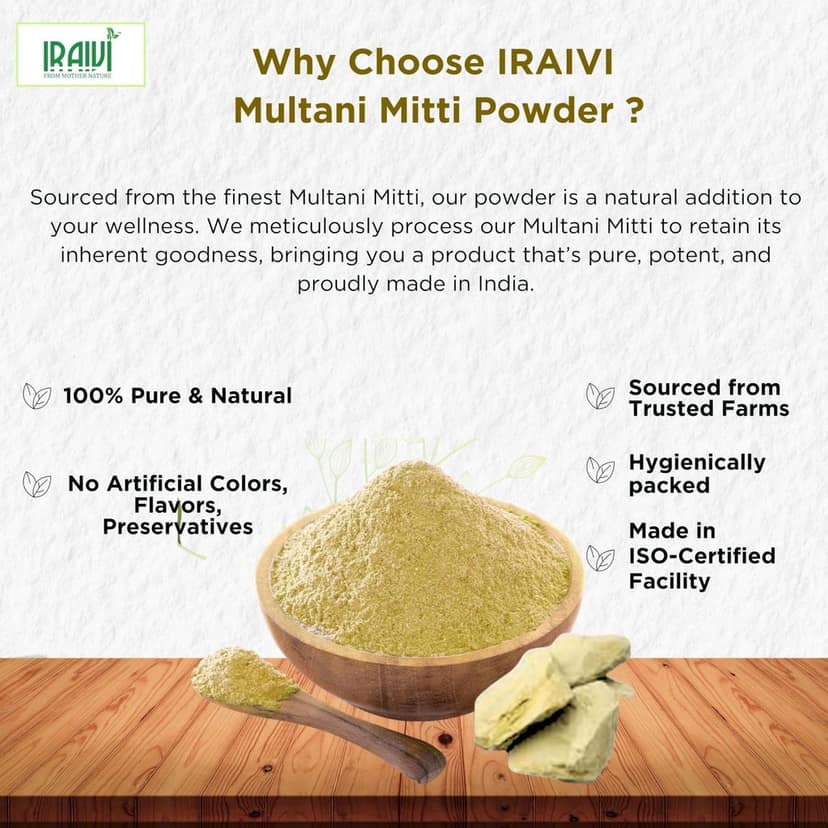 IRAIVI Premium Multani Mitti Powder 200g | 100% Pure Natural Skin Cleanser & Face Pack | Deep Cleansing, Oil Absorption & Glowing Skin | Chemical-Free Beauty | Fuller's Earth view 3