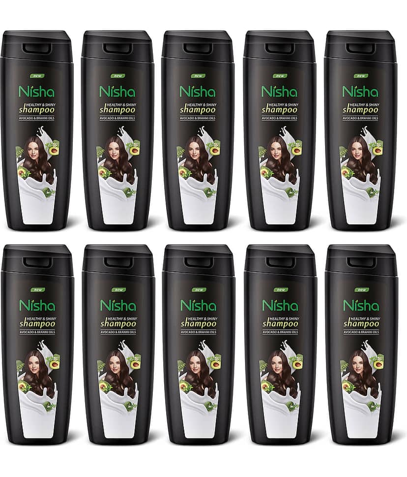 Nisha Healthy & Shiny Shampoo for Women Men 75ml Pack of 10, Avocado & Brahmi Shampoo for Strong Beautiful Hair