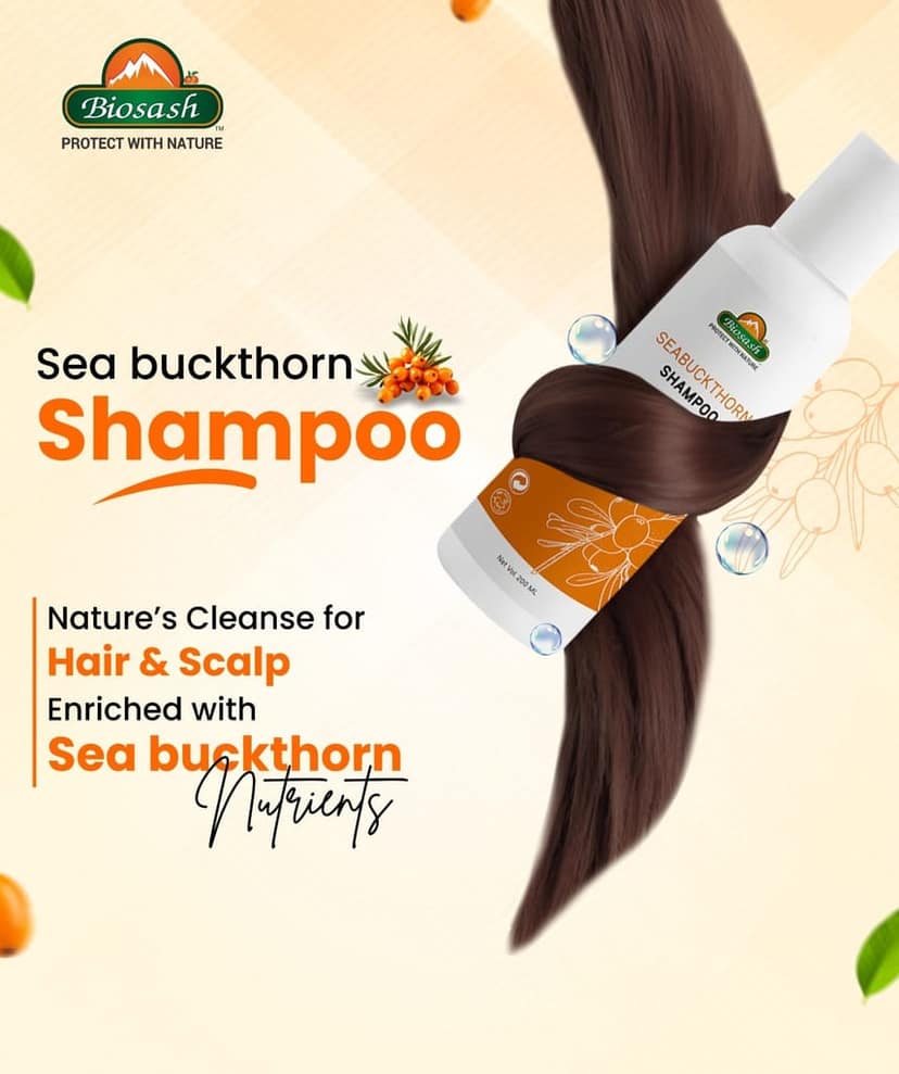 Biosash Sea Buckthorn Shampoo | Sulphate-Free Herbal Formula with Natural Sea Buckthorn Oil for Nourished, Strong, Smooth, and Healthy Hair | Gentle, Chemical-Free Hair Care for All Hair Types view 5