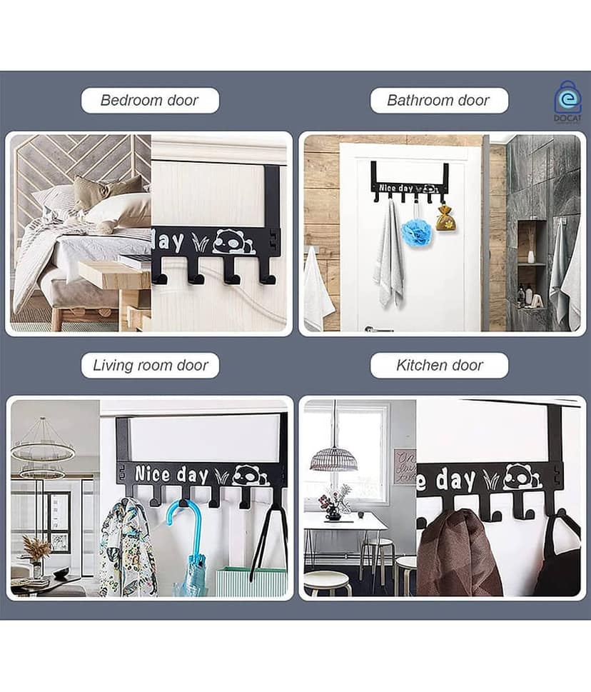 6 Hook Cloth Hanger for Door Hangers for Clothes Hanger for Door Hanger Without Drill Shirt Hangers for Wall Hangers for Wall Hanger Door Hangers for Clothes Hooks for Door Bathroom Hangers Pack 1 view 2