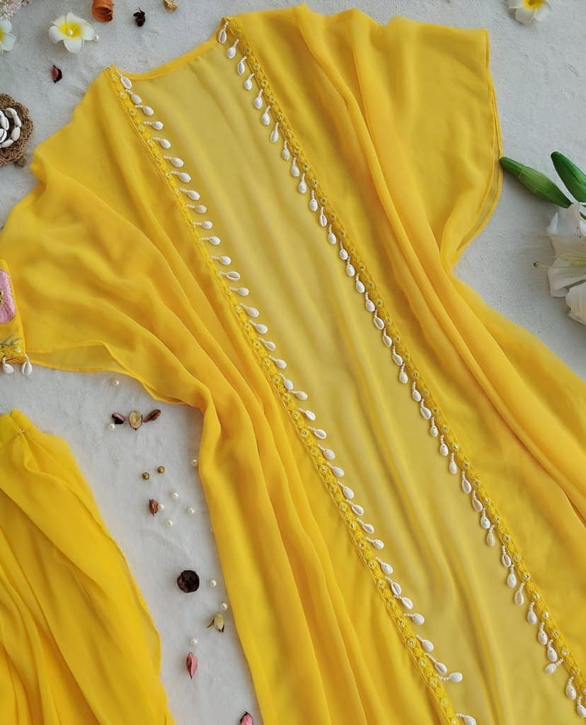 Yellow Indowestern Readymade Indian Skirt Blouse And Shrug For Wedding Lehenga Choli view 7