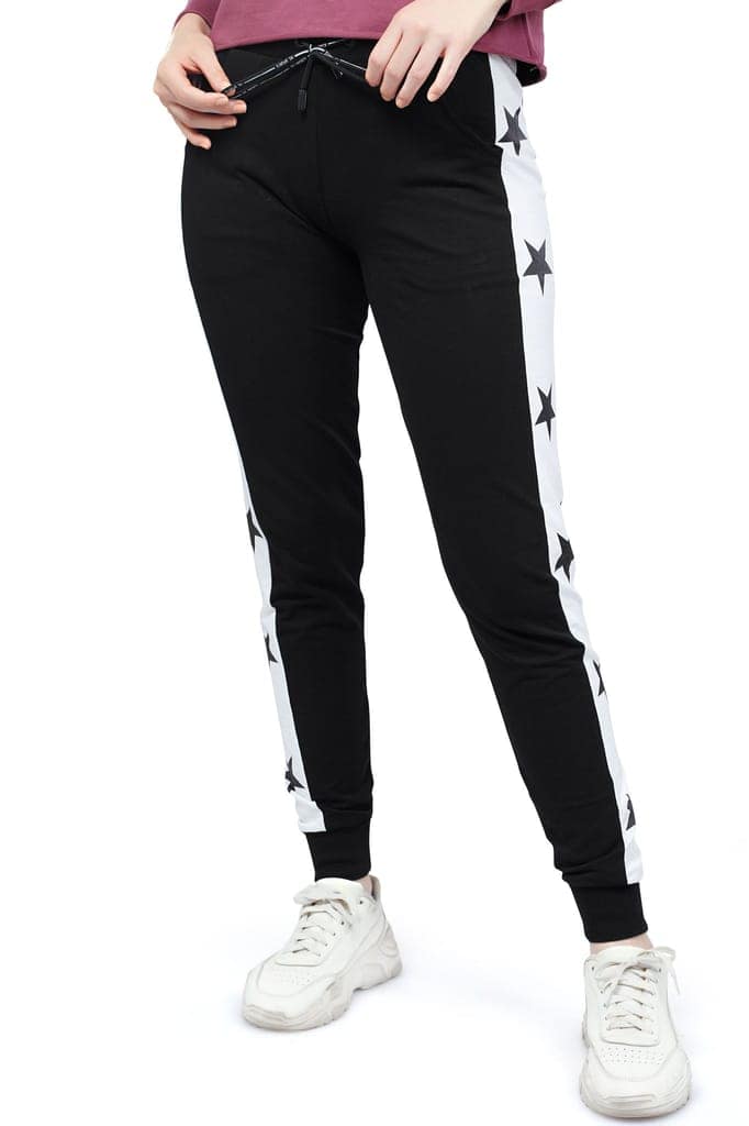 ZEYO Women's Joggers Star Printed Black Regular Fit Track Pant view 2
