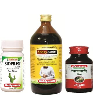 Baidyanath Piles Relief Kit ( Sidpiles 50 Tablets + Abhayamrita 450 ml + Jatyadi Tel 50 ml)