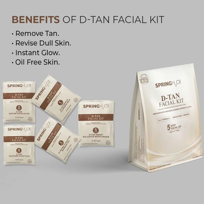 SPRING H2O D-Tan Facial Kit - 5 Step Formula, enriched with Organic Licorice Extract & AHA, Brightening + Repair, All Skin Types view 3