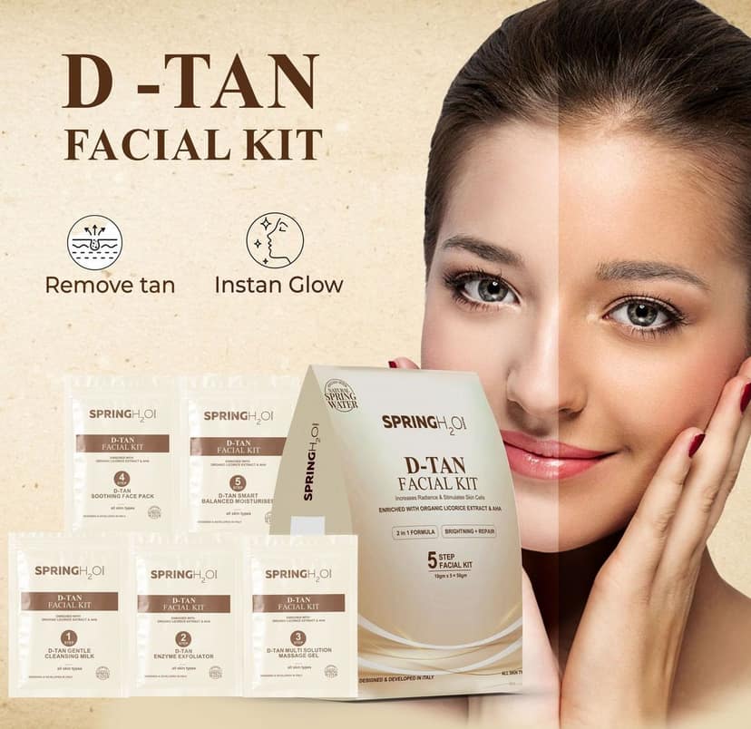 SPRING H2O D-Tan Facial Kit - 5 Step Formula, enriched with Organic Licorice Extract & AHA, Brightening + Repair, All Skin Types view 5