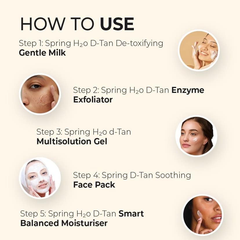 SPRING H2O D-Tan Facial Kit - 5 Step Formula, enriched with Organic Licorice Extract & AHA, Brightening + Repair, All Skin Types view 6