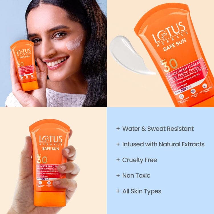 Lotus Herbals Safe Sun Sunscreen Cream PA++ UVA SPF-30 UVB Indian Summer Formula (100g) view 3
