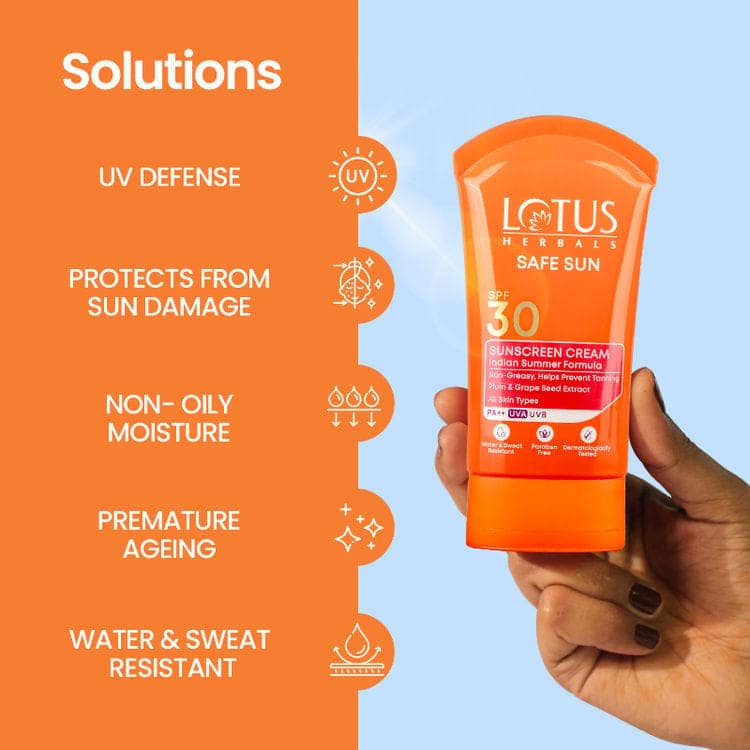 Lotus Herbals Safe Sun Sunscreen Cream PA++ UVA SPF-30 UVB Indian Summer Formula (100g) view 5