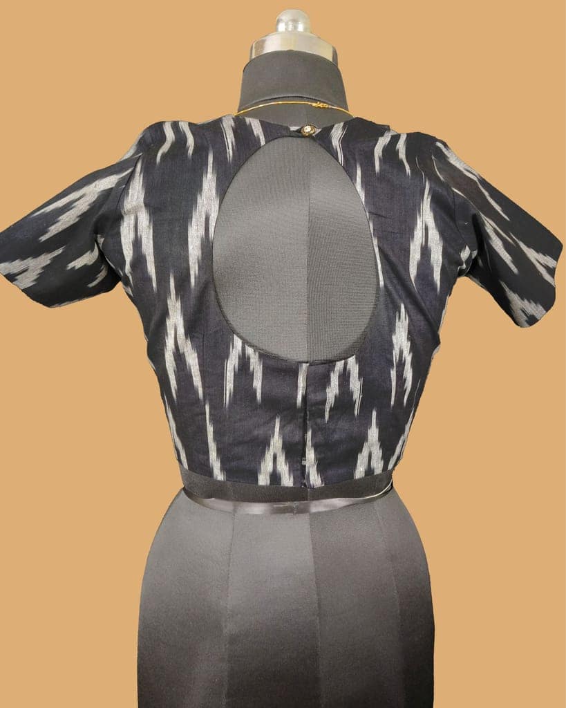 Pure Cotton Blouse Dark Grey Color Ikkat Design (Size: 34-46)-4140 view 3
