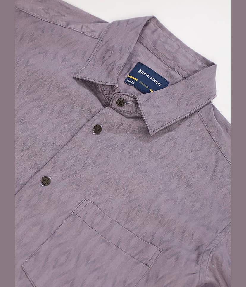 Bene Kleed Cotton Blend Slim Fit Self Design Full Sleeves Men's Casual Shirt - Lavender ( Pack of 1 ) view 7
