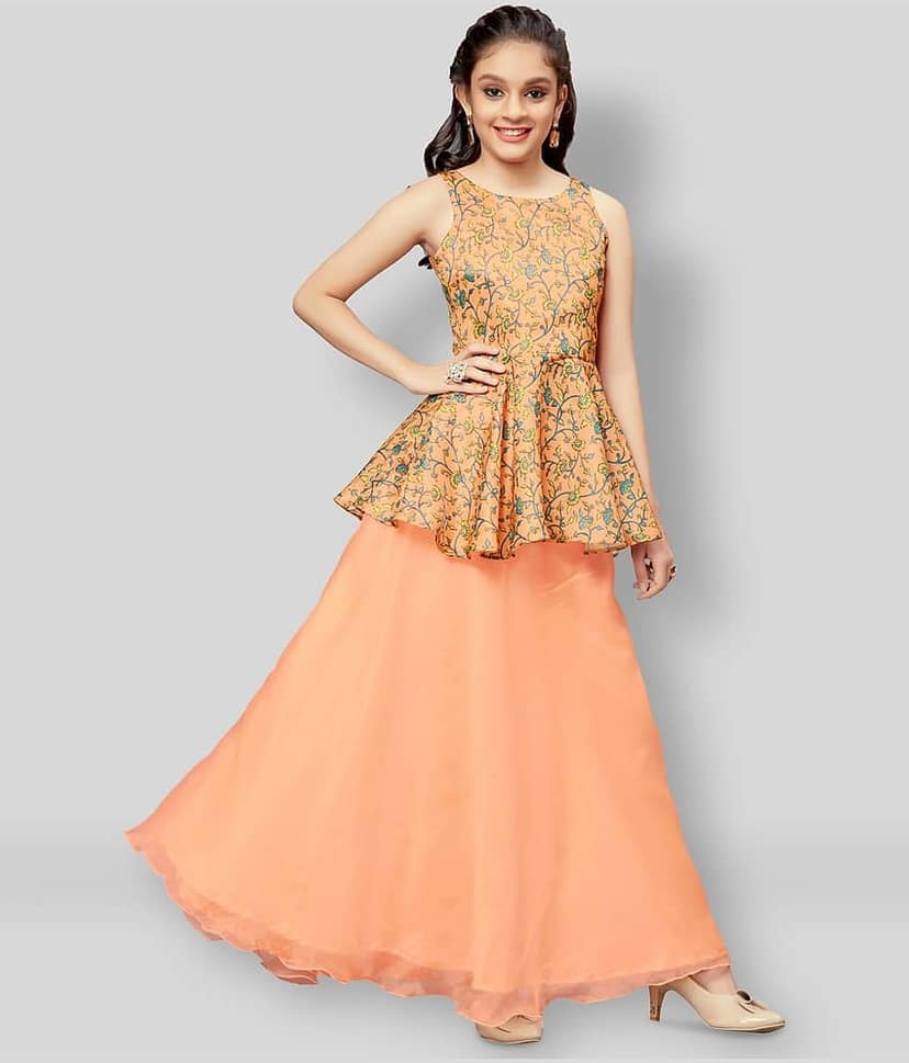 MIRROW TRADE Net Lehenga Choli Sets For Girls ( , Peach )
