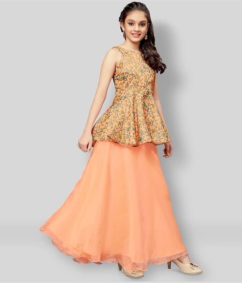 MIRROW TRADE Net Lehenga Choli Sets For Girls ( , Peach ) view 5