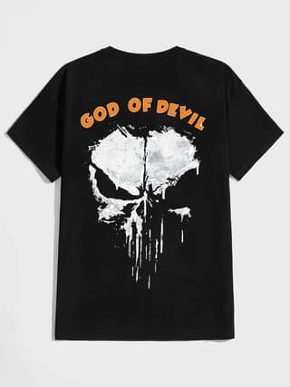 SCOTT FINCHER Men's Graphic T-Shirt with GOD OF DEVIL Print : AA(HSR)BLACK_120