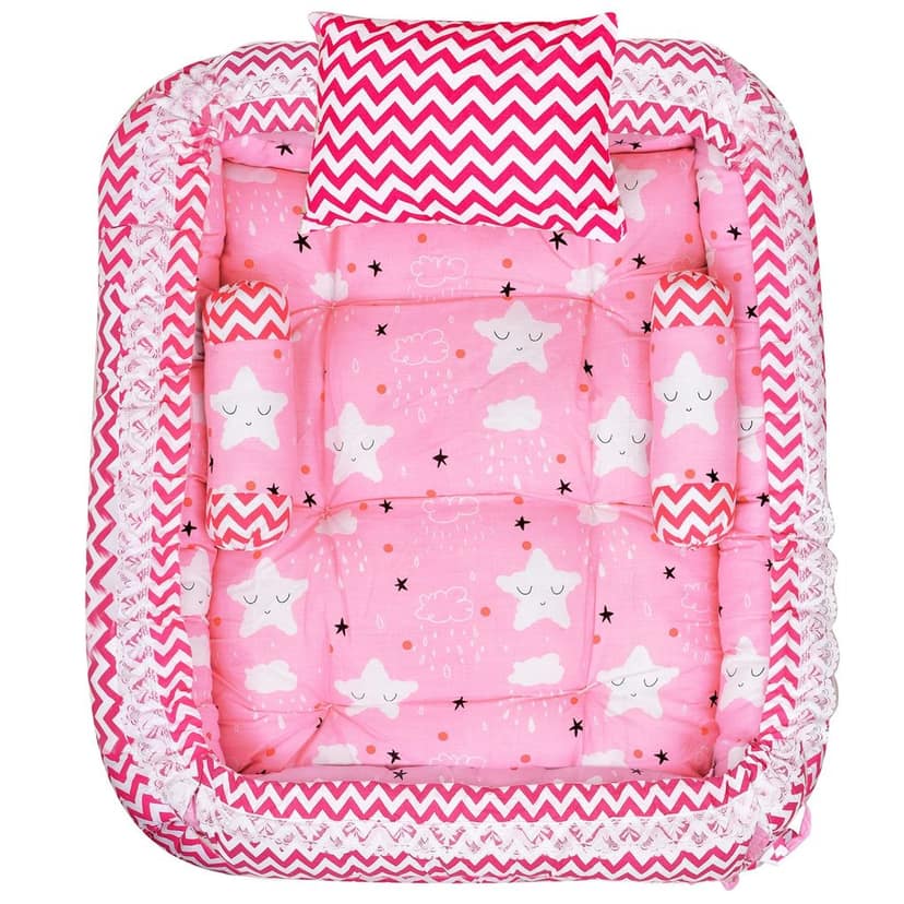 LOREM 3 Pillows & Square Shape Cotton Baby Bed for 0-1 Year BB05-06