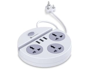 Portronics Power Plate 5, 1500W Power Converter with USB Charger & Mobile Holder 3AC Socket + 3USB Ports I 1.5 m Cord Length - White